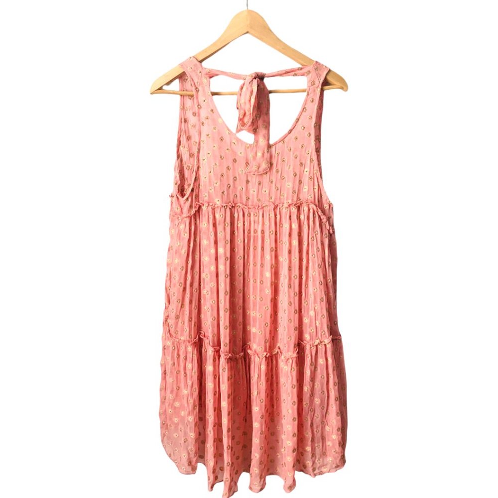 Free People Rose Pink Metallic Sophia Slip Dress Back Tie - Picture 11 of 11